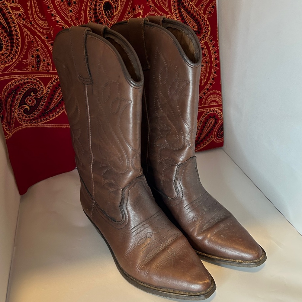 *FREE SHIPPING* VINTAGE SIZE 7 BILLY JOE LEATHER COWBOY BOOTS MADE IN SPAIN